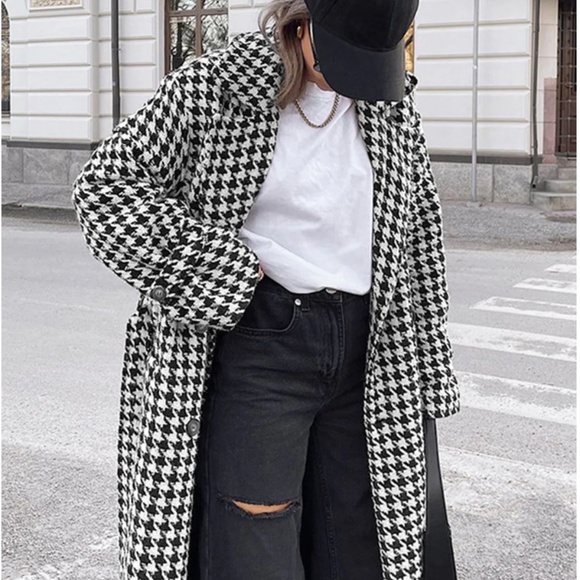 COMMENCE Oversized Houndstooth Tweed Trench Coat Size M NWT - Picture 5 of 10